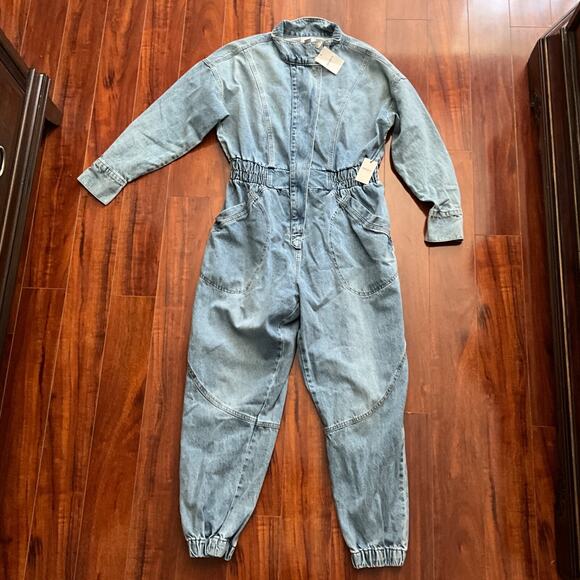 New w/tags Forever 21 Jumpsuit 2X Denim Jean Boiler Suit Jogger Light Wash - Picture 1 of 5
